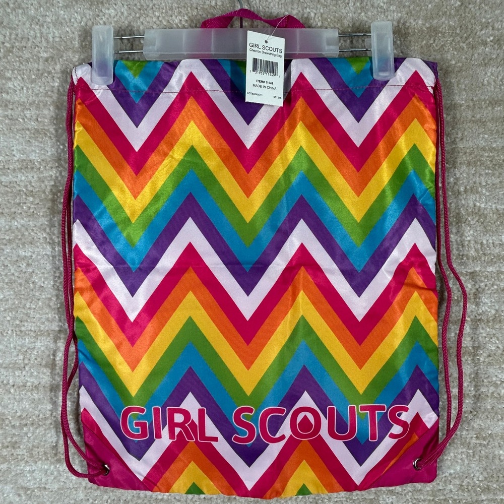 Girl Scouts Girls Kidcore Rainbow Chevron Drawstring Cinch Bag Backpack Pink NWT